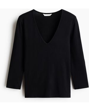 H&M Viskoseshirt mit V-Ausschnitt - Schwarz