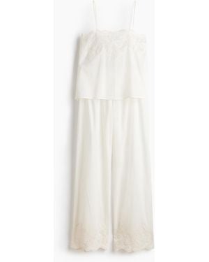 H&M Shorty aus Baumwolle mit Spitze - Weiß