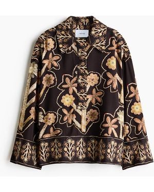 H&M Popover-blouse Met Bloemenprint - Zwart