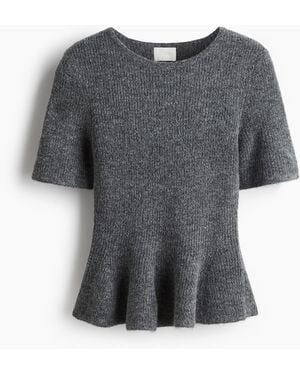 H&M Ribgebreide Peplumtop - Grijs