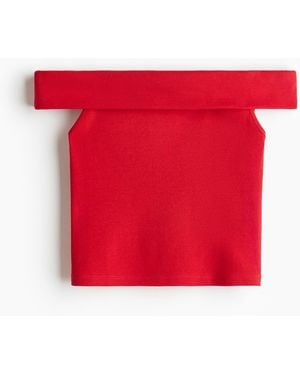 H&M Geripptes Off-Shoulder-Top - Rot