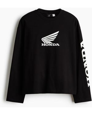 H&M Oversized Shirt mit Print - Schwarz