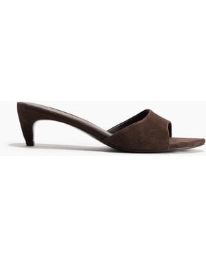 H&M Mules aus Veloursleder mit Kitten-Heel - Weiß
