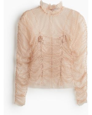 H&M Besticktes Mesh-Shirt - Natur