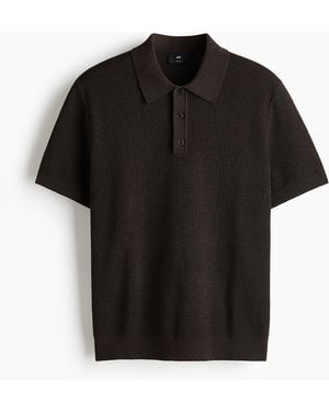 H&M Regular Fit Knitted Polo Shirt - Zwart