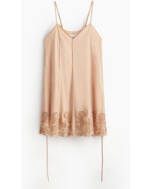 H&M Satinkleid mit Spitzenborte - Weiß