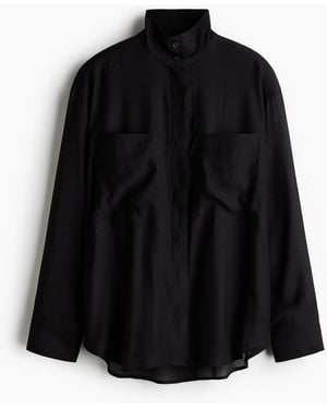 H&M Oversized Overhemdblouse Met Opstaande Kraag - Zwart