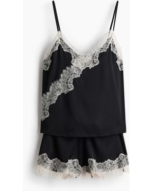 H&M Satijnen Pyjama Met Kant - Zwart