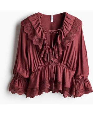 H&M Peplumblouse Met Volants - Rood