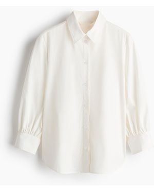 H&M Katoenen Overhemdblouse Met Ballonmouwen - Wit