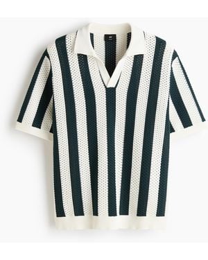 H&M Poloshirt aus Ajourstrick in Relaxed Fit - Blau