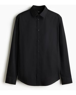 H&M Stretchiges Hemd in Slim Fit - Schwarz