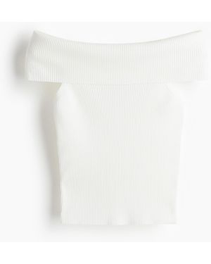 H&M Off-Shoulder-Top in Rippstrick - Weiß