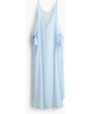H&M Besticktes Strandkleid aus Chiffon - Blau
