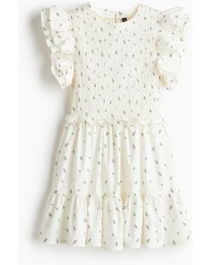 H&M Popeline-Kleid mit Volantärmeln - Weiß