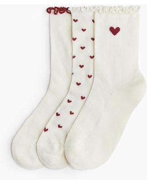 H&M 3er-Pack Socken mit Overlockdetail - Weiß