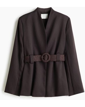 H&M Kragenloser Blazer mit Gürtel - Schwarz