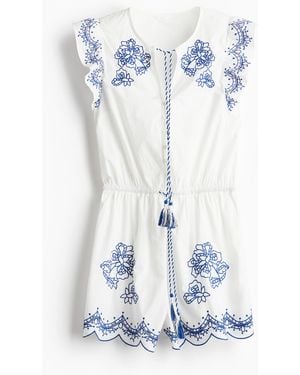 H&M Bestickter kurzer Jumpsuit - Blau