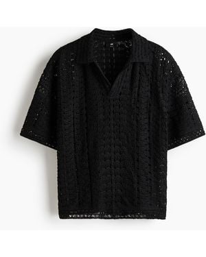 H&M Poloshirt im Häkellook in Relaxed Fit - Schwarz