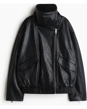 H&M Oversized Lederjacke - Schwarz