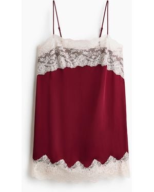H&M Nachthemd aus Satin mit Spitze - Rot