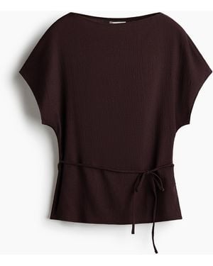 H&M Strukturiertes Shirt mit Bindegürtel - Schwarz