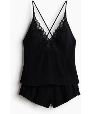 H&M Pyjama aus Viskose mit Spitze - Schwarz