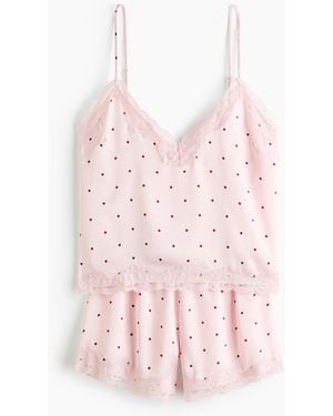 H&M Nachtwäsche aus Satin mit Spitzenbesatz - Pink