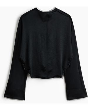 H&M Acetat-Shirt mit offenen Kanten - Schwarz