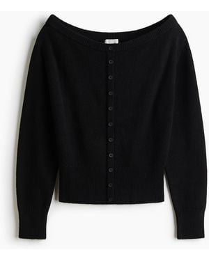 H&M Schulterfreier Cardigan in Boucléstrick - Schwarz