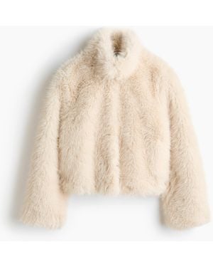 H&M Flauschige Jacke mit Trichterkragen - Natur
