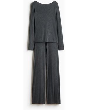 H&M Gerippter Pyjama - Schwarz