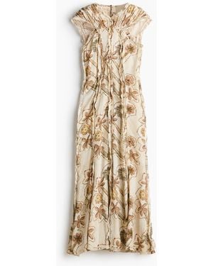 H&M Rückenfreies Kleid mit Raffungen und Blumenprint - Natur
