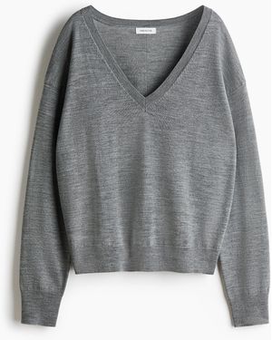 H&M Wollen Trui Met V-hals - Grijs
