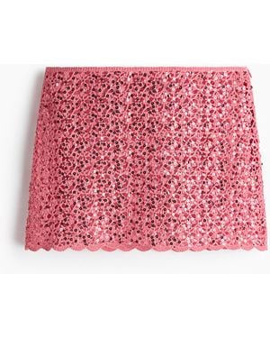 H&M Strandrok Met Pailletten En Gehaakte Look - Rood