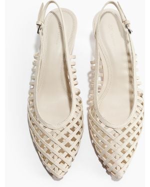 H&M Slingpumps aus Leder mit Kitten Heels - Weiß