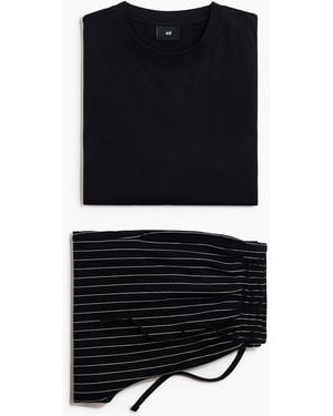 H&M Schlaf-T-Shirt und Hose in Relaxed Fit - Schwarz