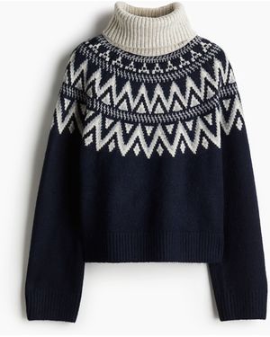 H&M Rollkragenpullover mit Jacquardmuster - Blau