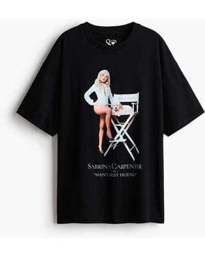 H&M Oversized T-shirt Met Print - Zwart