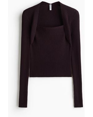 H&M Geripptes Shirt im Bolero-Look - Schwarz