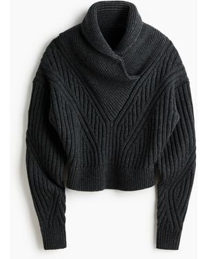 H&M Trui Van Merinoswol Met Sjaalkraag - Zwart