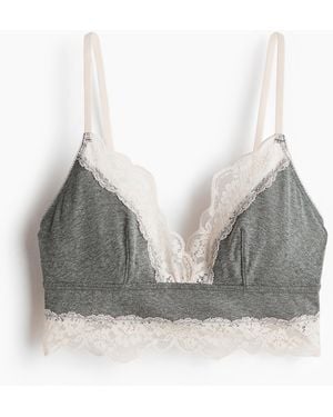 H&M Katoenen Bralette Met Kant - Grijs