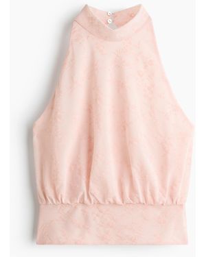 H&M Neckholder-Top aus Jacquard-Mesh - Pink