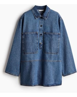 H&M Lange Jeansbluse - Blau