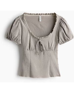 H&M Bluse mit Puffärmeln und Bindedetail - Grau