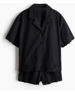 H&M Pyjama mit Broderie Anglaise - Schwarz
