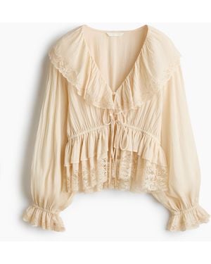 H&M Bluse zum Binden mit Spitzenborten - Natur