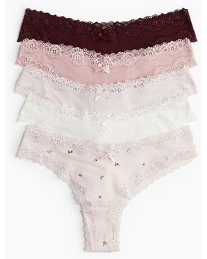 H&M 5er-Pack Brazil Slips aus Baumwolle und Spitze - Pink
