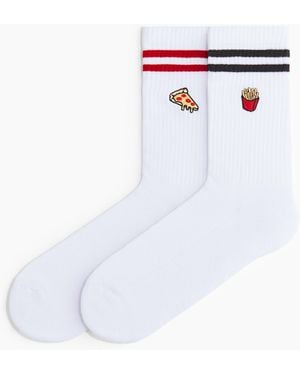 H&M 2er-Pack Socken mit Motiv - Weiß