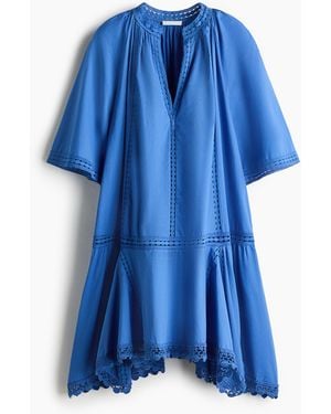 H&M Katoenen Jurk Met Kant - Blauw